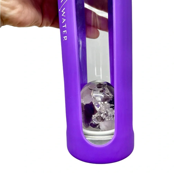 VitaJuwel Wellness Gemstone Glass Water Bottle Amethyst w/ Protective Sleeve - Picture 7 of 7